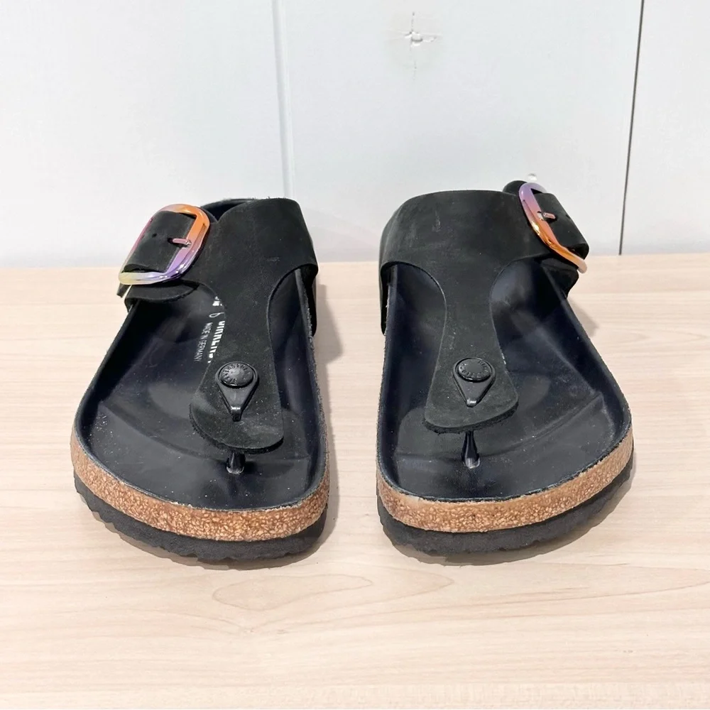 Birkenstock Gizeh Big Buckle Nubuck Leather In Black Size 7 - Picture 4 of 9